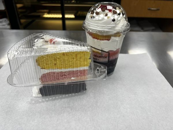 Cake slice and parfait cup